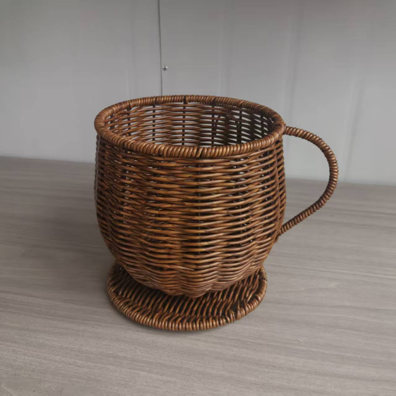 Ručno izrađena košarica od imitacije ratana za čaše za kavu i čaj, organizator za sušeno voće, dimenzije 17,5×17,5×18 cm