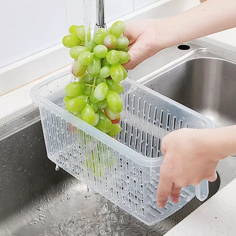 Plastična košarica za pohranu s drškom, prozračnog dizajna za hladnjak, kućna organizacija