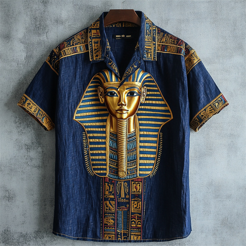 Muško polo s etničkim printom, ljeto 2025, lagani poliester, slobodan kroj, kratke rukave, japanski retro stil