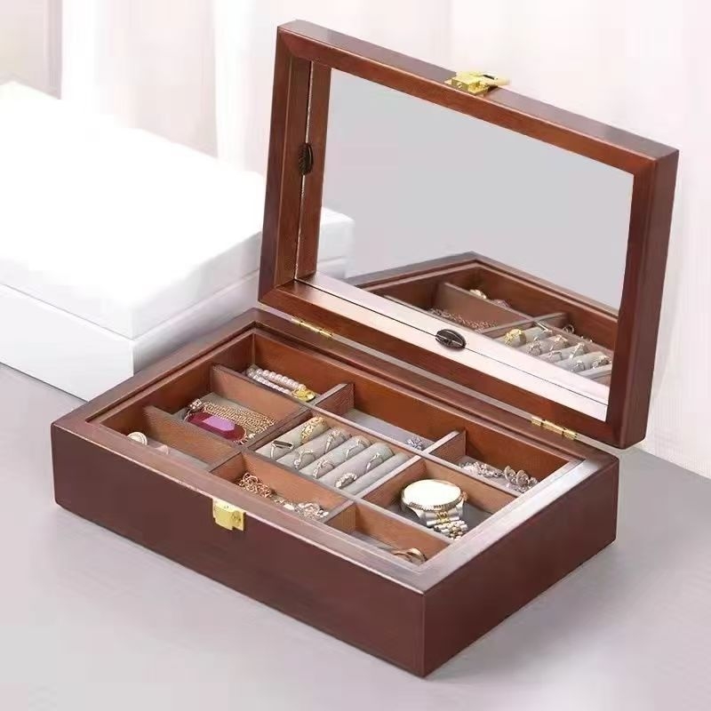 Elegantna drvena kutija za nakit – organizator za prstene i vintage kutija za šminku