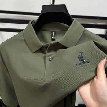 Muška polo majica kratkih rukava od pamuka - vrhunski poslovno-ležerni stil, ljeto 2024, tkanina Ice Silk, izšivanje