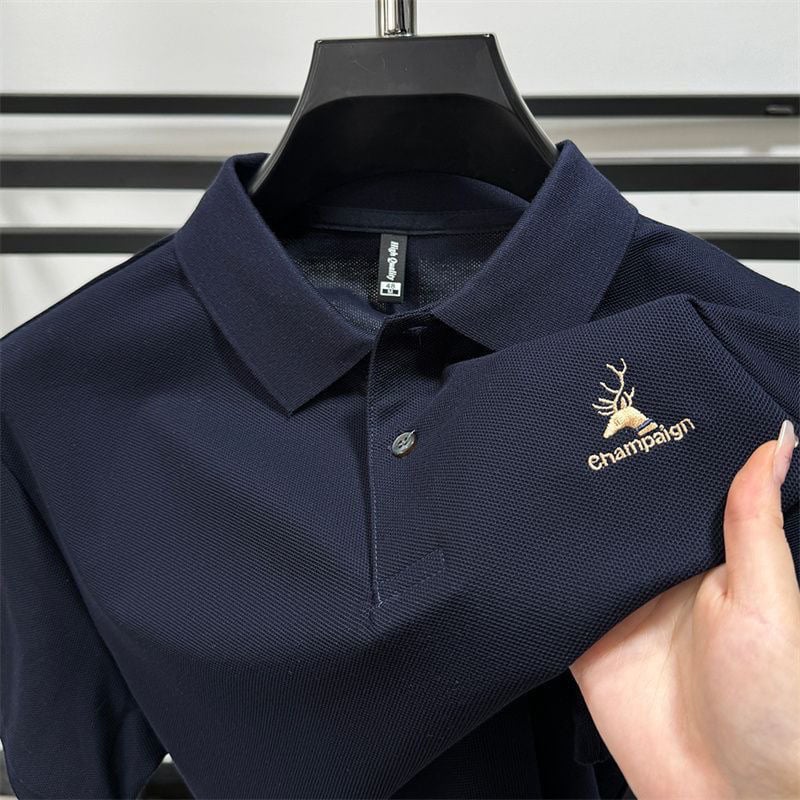 Muška polo majica kratkih rukava od pamuka - vrhunski poslovno-ležerni stil, ljeto 2024, tkanina Ice Silk, izšivanje