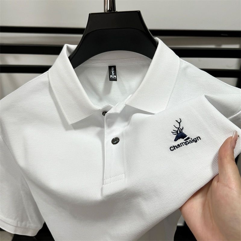 Muška polo majica kratkih rukava od pamuka - vrhunski poslovno-ležerni stil, ljeto 2024, tkanina Ice Silk, izšivanje