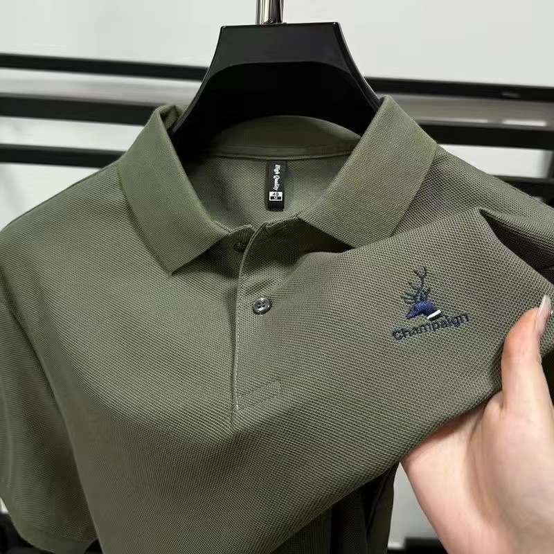 Muška polo majica kratkih rukava od pamuka - vrhunski poslovno-ležerni stil, ljeto 2024, tkanina Ice Silk, izšivanje