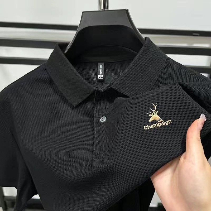 Muška polo majica kratkih rukava od pamuka - vrhunski poslovno-ležerni stil, ljeto 2024, tkanina Ice Silk, izšivanje