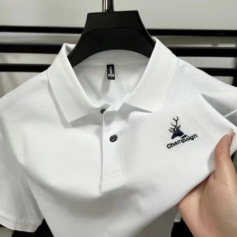 Muška polo majica kratkih rukava od pamuka - vrhunski poslovno-ležerni stil, ljeto 2024, tkanina Ice Silk, izšivanje