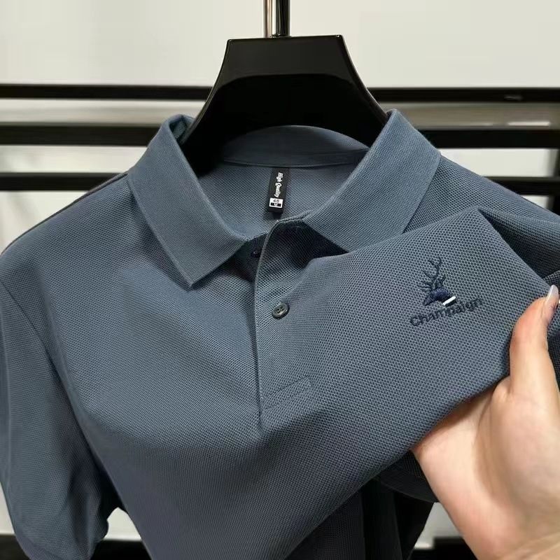 Muška polo majica kratkih rukava od pamuka - vrhunski poslovno-ležerni stil, ljeto 2024, tkanina Ice Silk, izšivanje