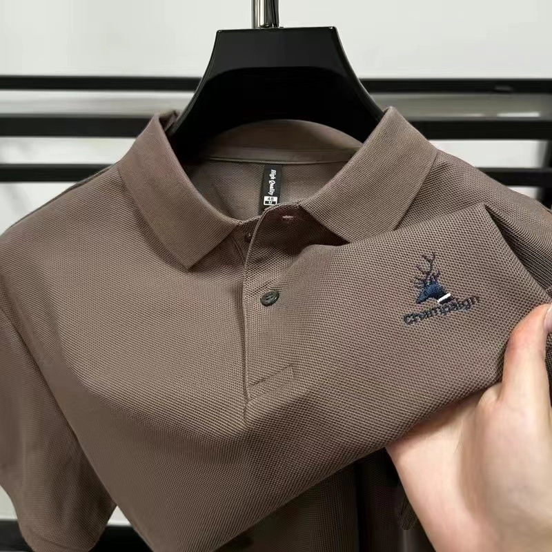 Muška polo majica kratkih rukava od pamuka - vrhunski poslovno-ležerni stil, ljeto 2024, tkanina Ice Silk, izšivanje