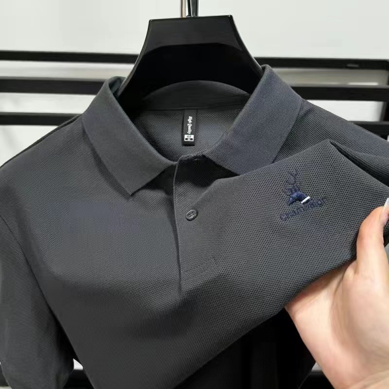 Muška polo majica kratkih rukava od pamuka - vrhunski poslovno-ležerni stil, ljeto 2024, tkanina Ice Silk, izšivanje