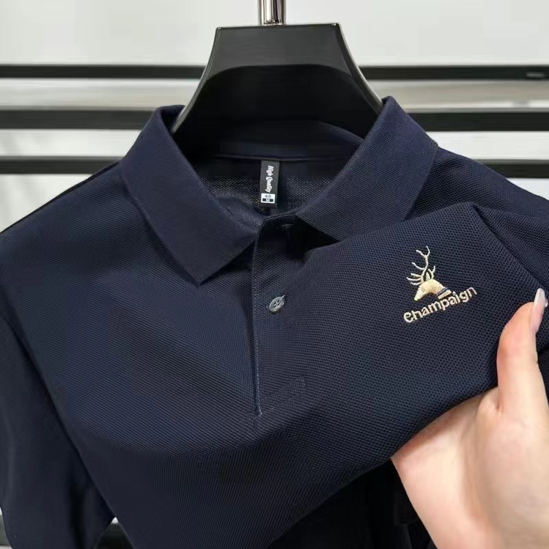 Muška polo majica kratkih rukava od pamuka - vrhunski poslovno-ležerni stil, ljeto 2024, tkanina Ice Silk, izšivanje