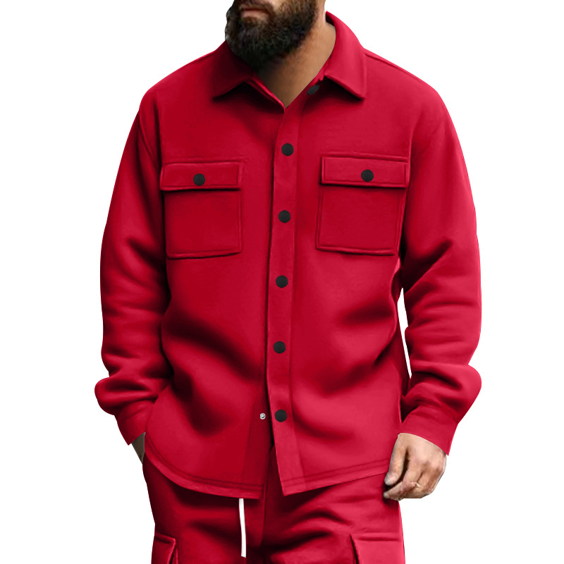 Ανδρικό μπουφάν φλις με πέτο γιακά, στενή γραμμή, μονόχρωμο, μακριά μανίκια, κατάλληλο για άνοιξη και φθινόπωρο.