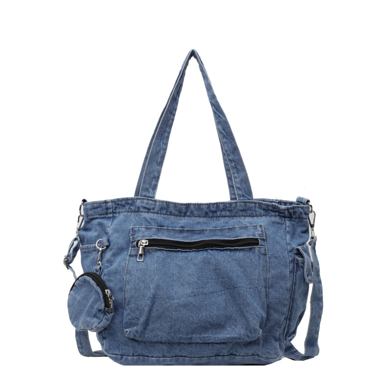 Ženska denim torba u japanskom stilu, jednobojna, 2026 novi model, svakodnevna tote torba s dugim remenom i velikim kapacitetom