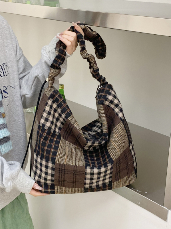 Ženska retro tote torba s kariranim uzorkom, velika zapremina, za nošenje na rame ili crossbody