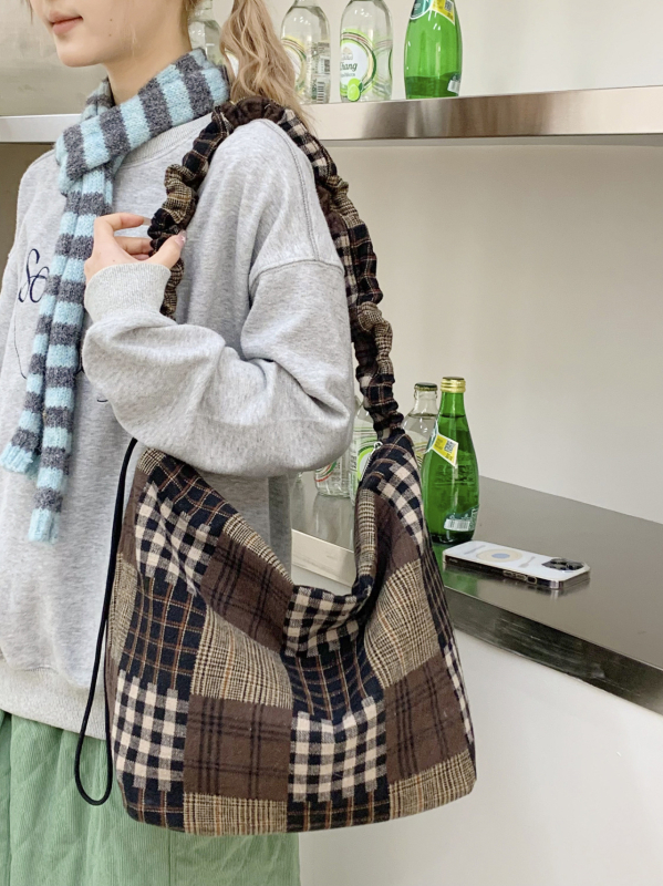 Ženska retro tote torba s kariranim uzorkom, velika zapremina, za nošenje na rame ili crossbody