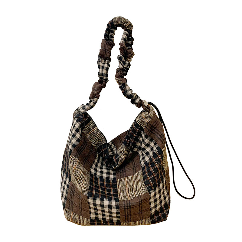 Ženska retro tote torba s kariranim uzorkom, velika zapremina, za nošenje na rame ili crossbody