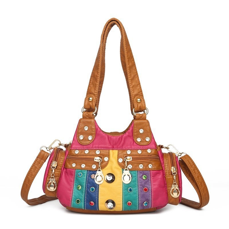 Kuosen 2025 Ženska crossbody torbica od PU kože, s nitima i dijamantnim detaljima