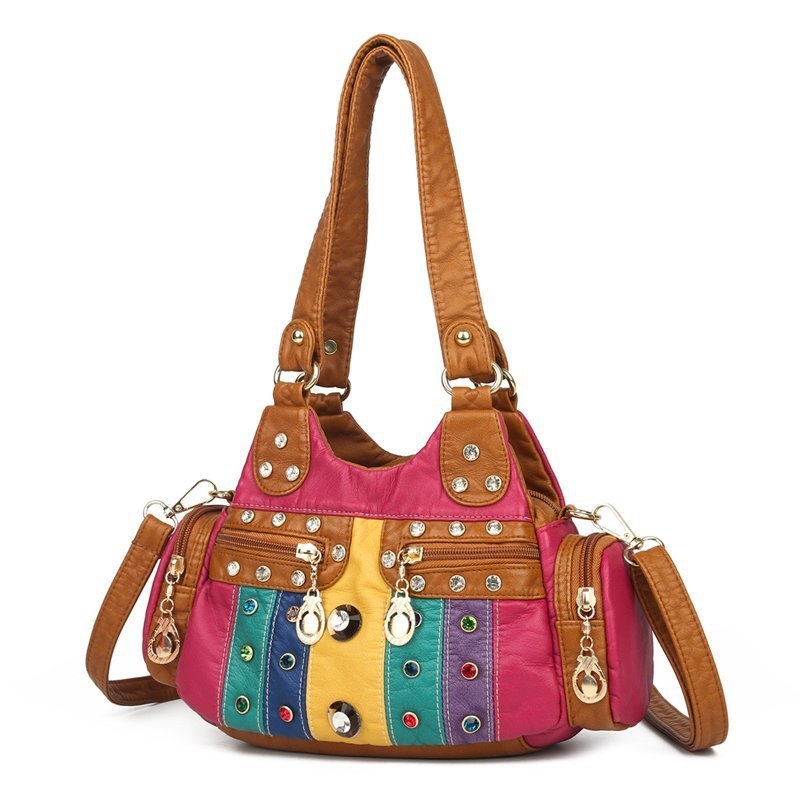Kuosen 2025 Ženska crossbody torbica od PU kože, s nitima i dijamantnim detaljima