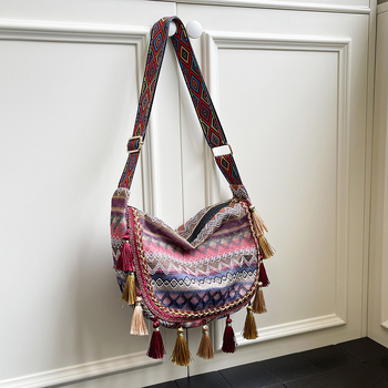 Ženska tote torba velike kapacitete s resicama, etnički žakard, za rame ili crossbody