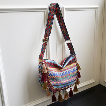 Ženska tote torba velike kapacitete s resicama, etnički žakard, za rame ili crossbody
