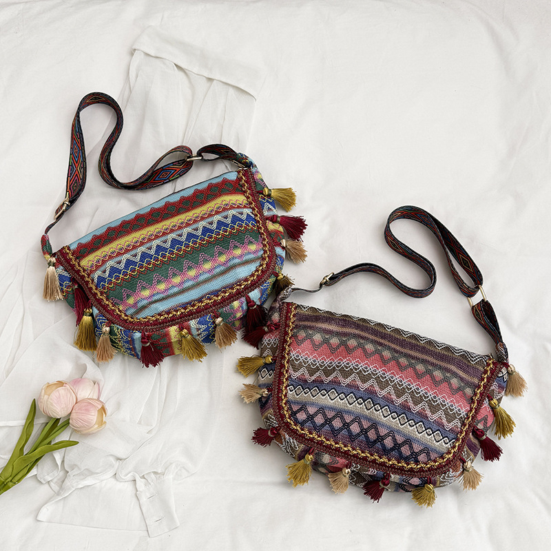 Ženska tote torba velike kapacitete s resicama, etnički žakard, za rame ili crossbody