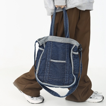 Ženska denim torba za rame – casual kampus torba, gradski stil, s tri remena