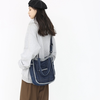 Ženska denim torba za rame – casual kampus torba, gradski stil, s tri remena