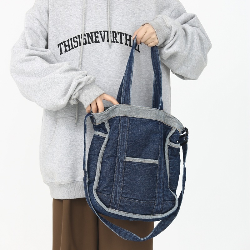 Ženska denim torba za rame – casual kampus torba, gradski stil, s tri remena