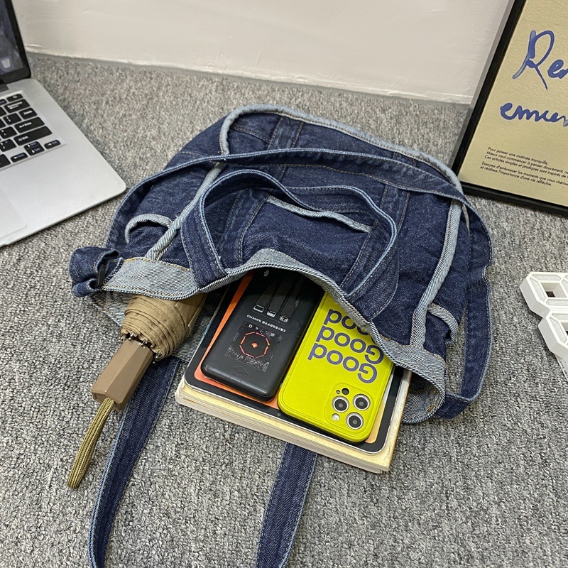 Ženska denim torba za rame – casual kampus torba, gradski stil, s tri remena