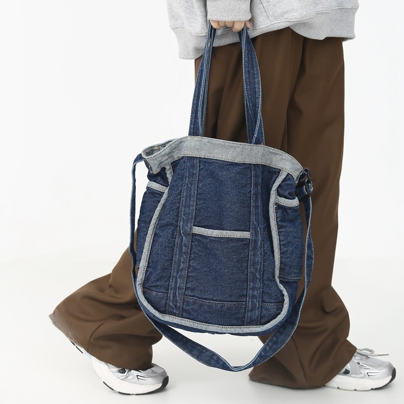 Ženska denim torba za rame – casual kampus torba, gradski stil, s tri remena