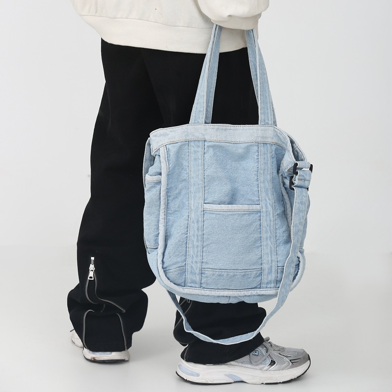 Ženska denim torba za rame – casual kampus torba, gradski stil, s tri remena