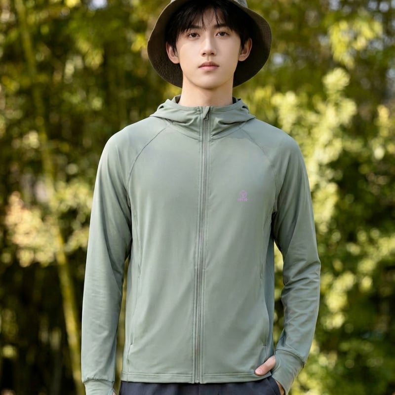 Unisex μπουφάν με κουκούλα UV προστασίας από Ice Silk πολυεστέρα, αναπνεύσιμο εξωτερικό ρούχο για άνδρες και γυναίκες
