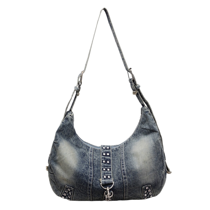 2025 nova retro distresirana crossbody torba s nitima, oprani denim, ženska svakodnevna torba za rame