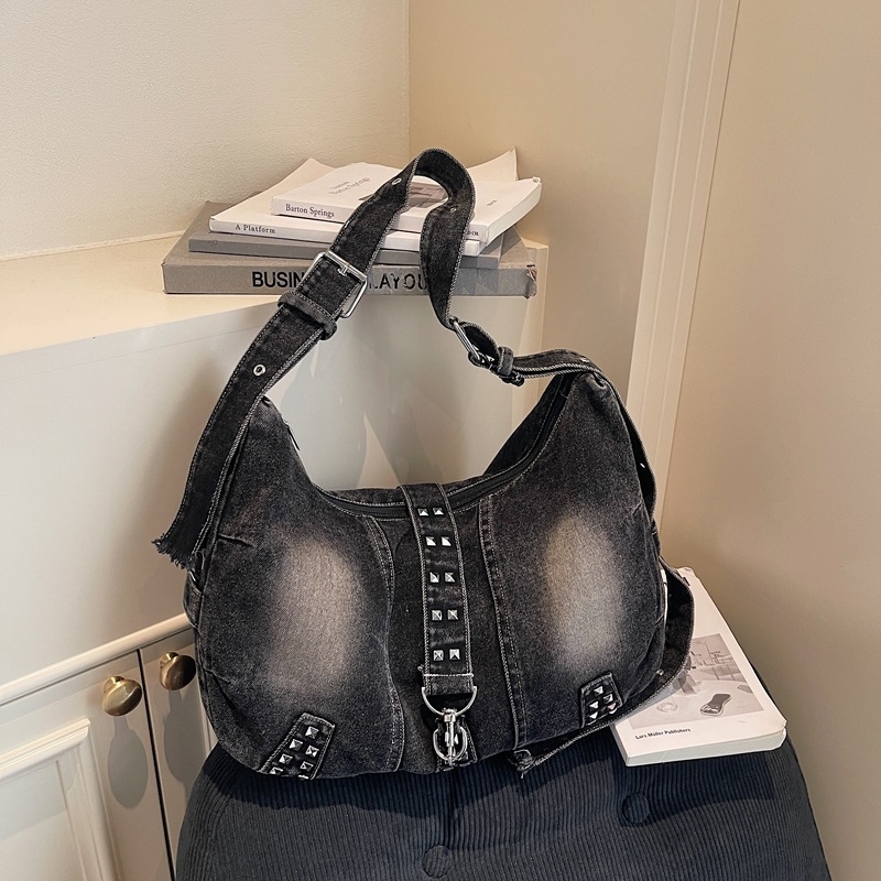 2025 nova retro distresirana crossbody torba s nitima, oprani denim, ženska svakodnevna torba za rame