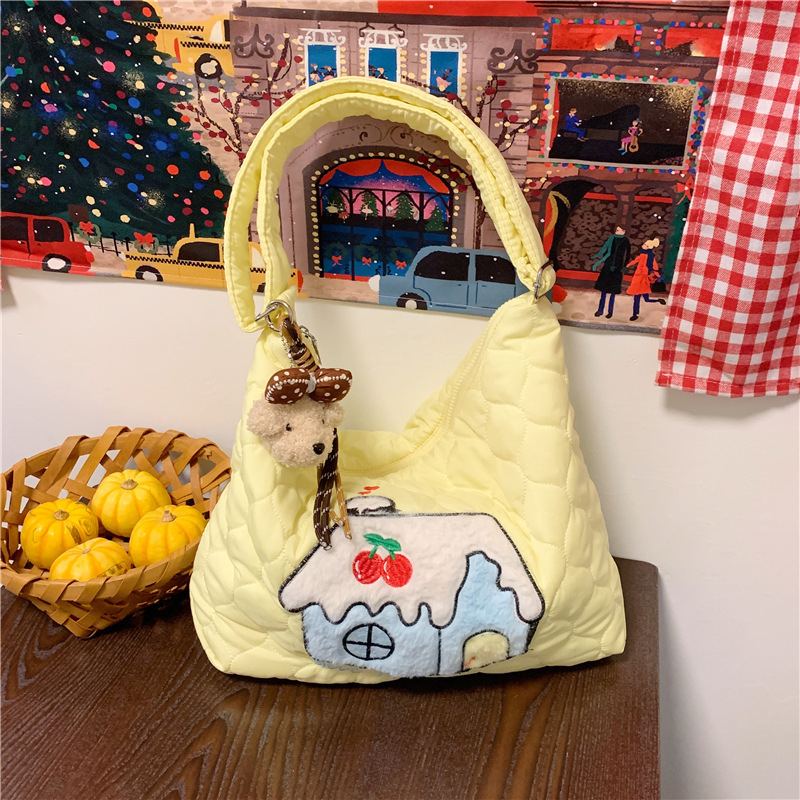 Ženska pliš torba za rameni s izvezenim dizajnom, crossbody, velika zapremina, svjež i sladak stil