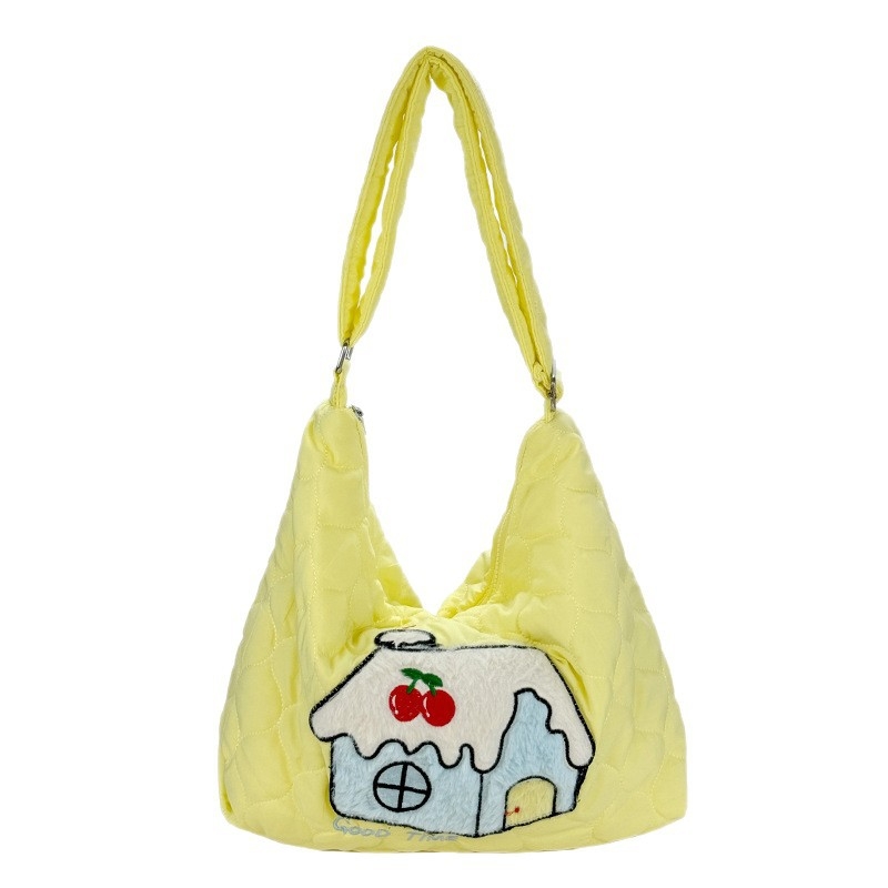 Ženska pliš torba za rameni s izvezenim dizajnom, crossbody, velika zapremina, svjež i sladak stil