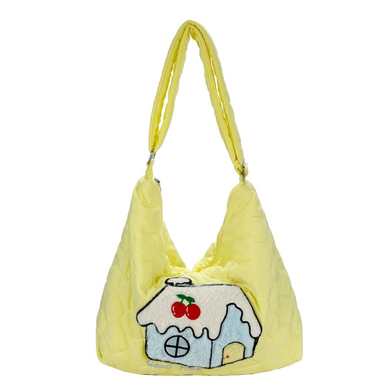 Ženska pliš torba za rameni s izvezenim dizajnom, crossbody, velika zapremina, svjež i sladak stil