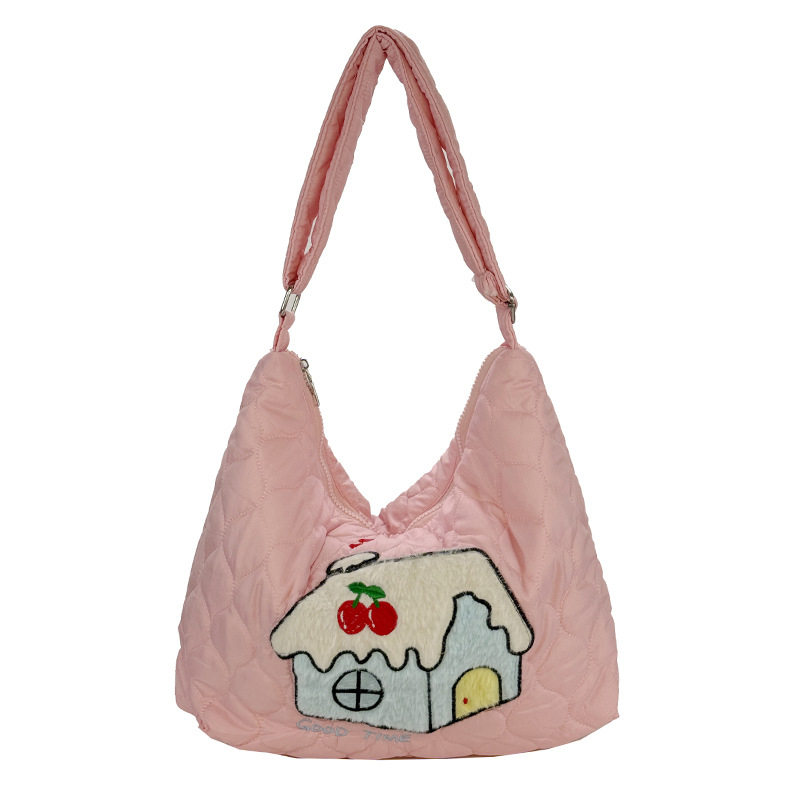 Ženska pliš torba za rameni s izvezenim dizajnom, crossbody, velika zapremina, svjež i sladak stil