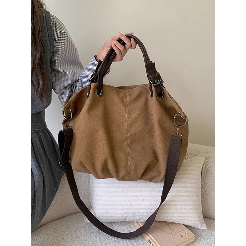 Ženska tote torba u američkom stilu od platna, novi model 2026, velika zapremina, casual retro torba za ruku, rame ili crossbody