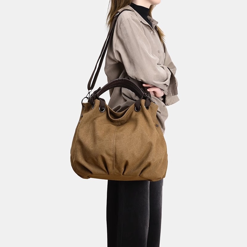 Ženska tote torba u američkom stilu od platna, novi model 2026, velika zapremina, casual retro torba za ruku, rame ili crossbody