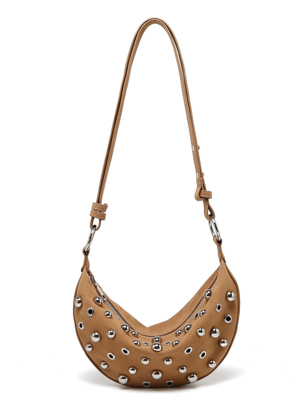 Ženska crossbody torba s metalnim detaljima, retro stil, mala po obliku dumpling, unutarnja zip džep