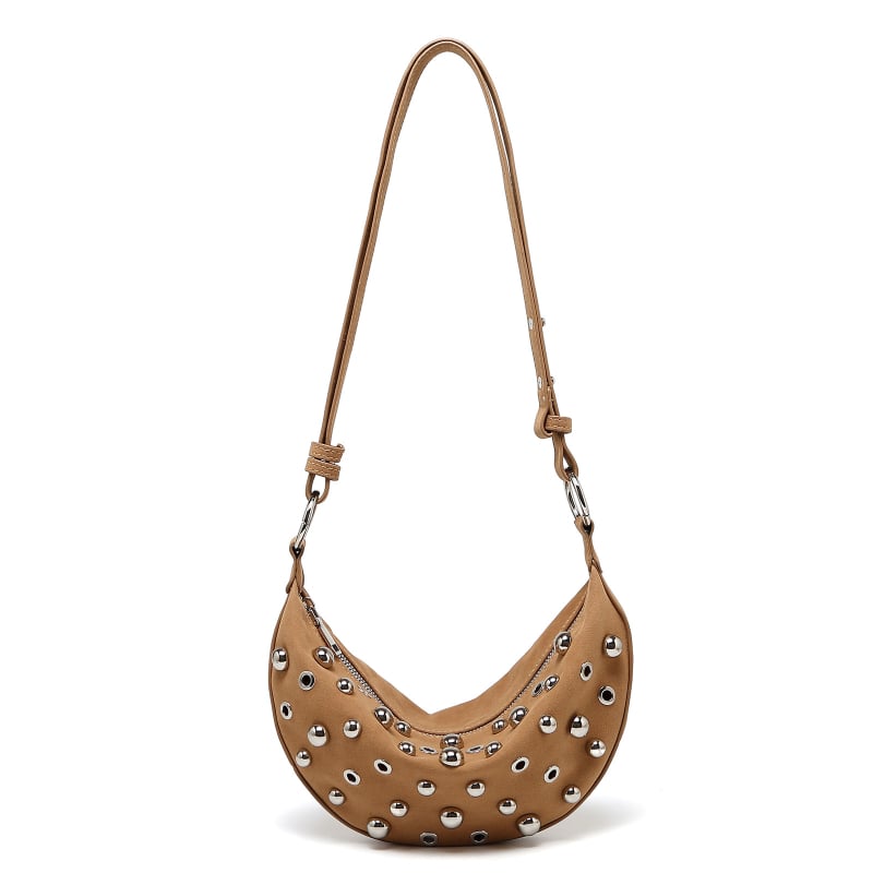 Ženska crossbody torba s metalnim detaljima, retro stil, mala po obliku dumpling, unutarnja zip džep