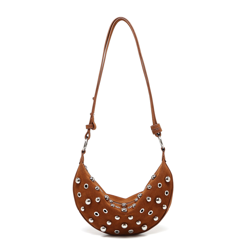 Ženska crossbody torba s metalnim detaljima, retro stil, mala po obliku dumpling, unutarnja zip džep