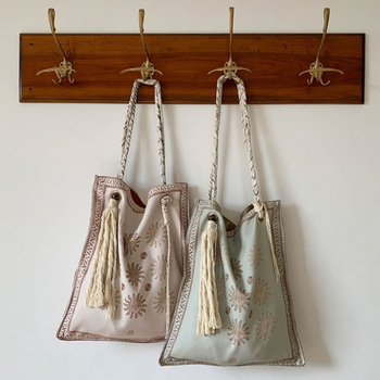 Boemska lanena tote torba, velika kapaciteta, ručna izrada, pletena torba preko ramena, crossbody za žene
