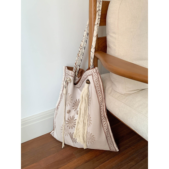 Boemska lanena tote torba, velika kapaciteta, ručna izrada, pletena torba preko ramena, crossbody za žene