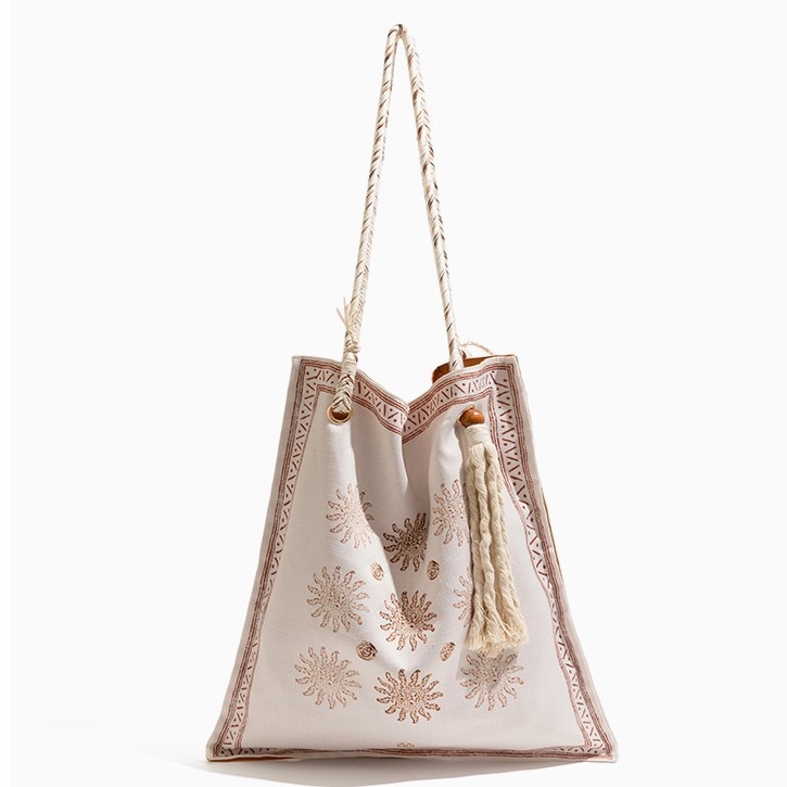 Boemska lanena tote torba, velika kapaciteta, ručna izrada, pletena torba preko ramena, crossbody za žene
