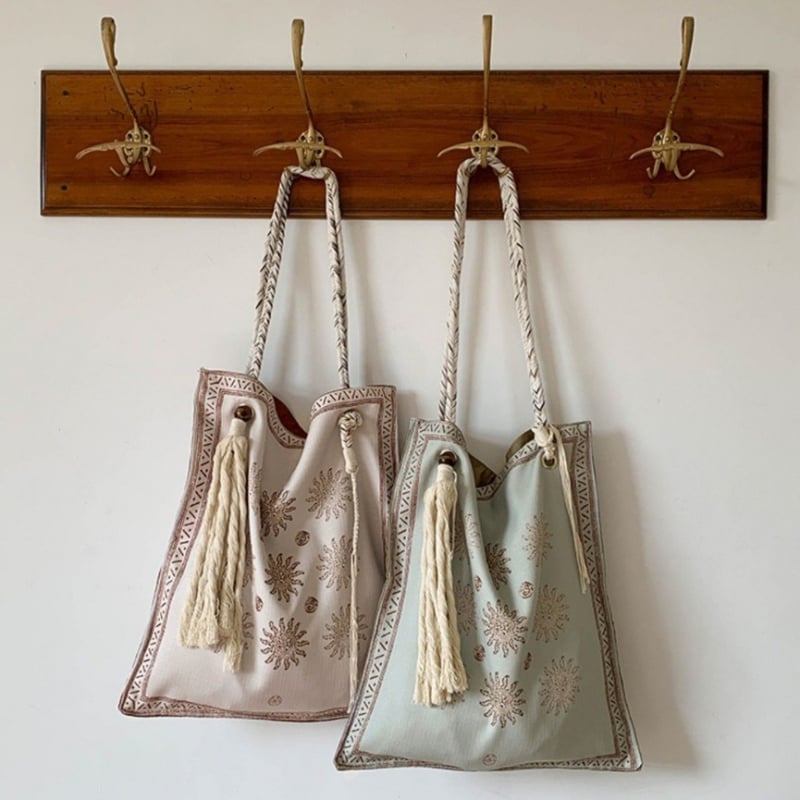 Boemska lanena tote torba, velika kapaciteta, ručna izrada, pletena torba preko ramena, crossbody za žene