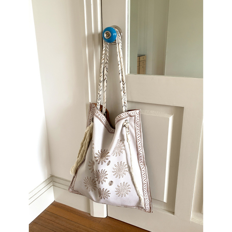 Boemska lanena tote torba, velika kapaciteta, ručna izrada, pletena torba preko ramena, crossbody za žene