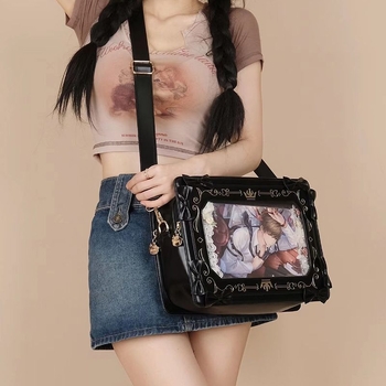 Torba s okvirom za fotografije, preko ramena ili crossbody, prozirna, retro, mala kvadratna torba