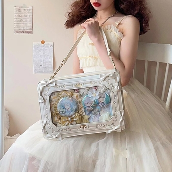 Torba s okvirom za fotografije, preko ramena ili crossbody, prozirna, retro, mala kvadratna torba
