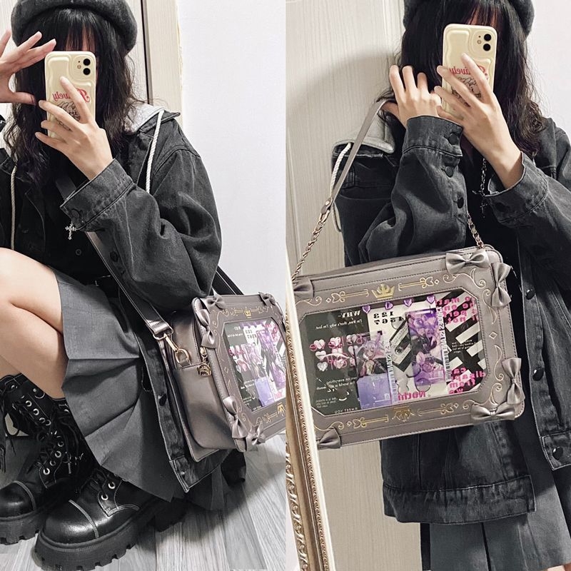Torba s okvirom za fotografije, preko ramena ili crossbody, prozirna, retro, mala kvadratna torba